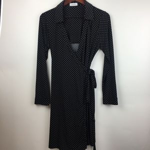 Calvin Klein 12 Black White Polka Dot Wrap Dress